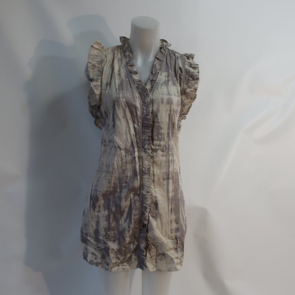 NWT Womens Stark X Gray, Beige Ombre Ruffle Trim Dress S